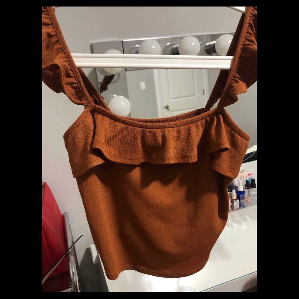 Women copper brown ruffle crop top